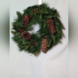 Festive Mixed Greens, Berry And Pinecone Wreath By Valerie